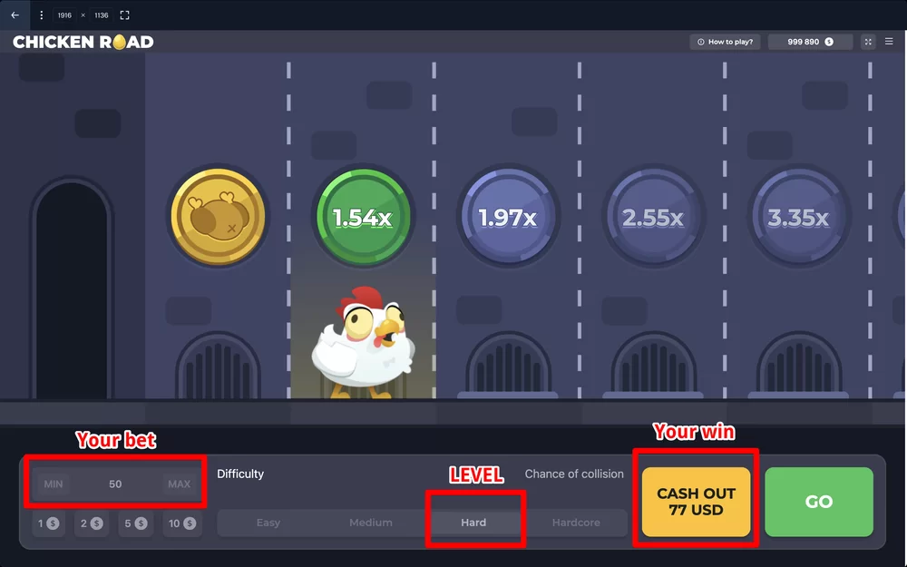 chicken cross road bets, levels and cash out